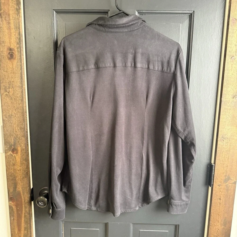 Double D Ranch Women's Size Large Black Suede Feel Button Up Western Shirt - Picture 7 of 11